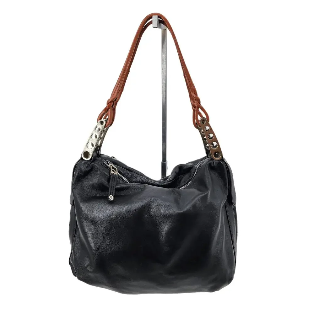 Sondra Roberts Large Black and Brown Zipper Shoulder Handbag Purse